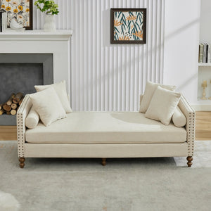 English Elm 75.2'' Chenille Upholstered Daybed Chaise with Nailhead Trim and Rubberwood Legs Beige W3188S00056