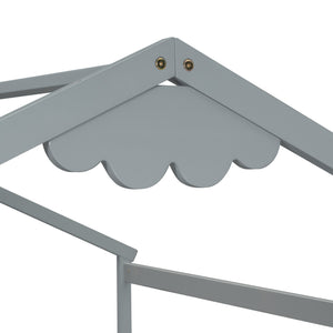 English Elm Double Twin House-Style Floor Bed with Fence Guardrails for Kids, Pine & Plywood Durable Design Grey W504P308458