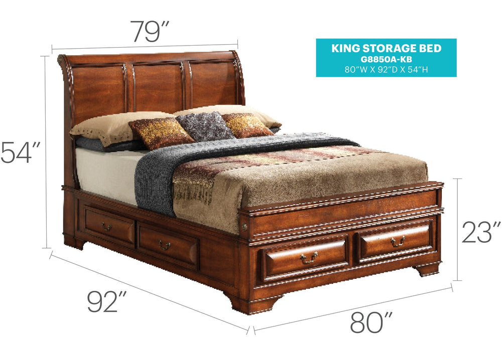 English Elm Elegant King Storage Bed - Warm Oak Finish With Drawers For Clutter-Free Bedroom Organization B078S00488