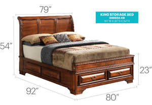English Elm Elegant King Storage Bed - Warm Oak Finish With Drawers For Clutter-Free Bedroom Organization B078S00488