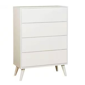 English Elm Modern Mid-Century Chest with Tapered Legs and Four Recessed-Handle Drawers, Sleek Storage Appeal White 37 L x 20 W x 44 H B2741P367991