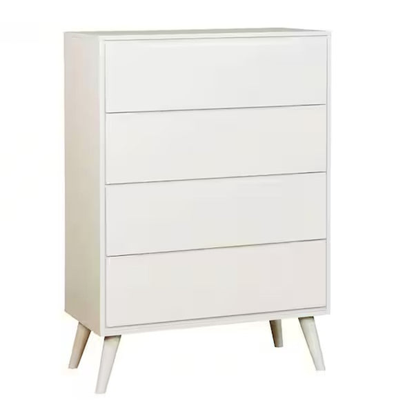 English Elm Modern Mid-Century Chest with Tapered Legs and Four Recessed-Handle Drawers, Sleek Storage Appeal White 37 L x 20 W x 44 H B2741P367991
