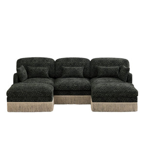 English Elm 100"comfy Chenille Leopard Print U-shaped Sectional with Tassel Trim and Modular Ottomans Green W5656S00033