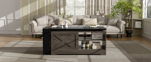 English Elm U-can Farmhouse Lift Top Coffee Table Barn Door Hidden Storage Living Room Brown+Black N724P351732E
