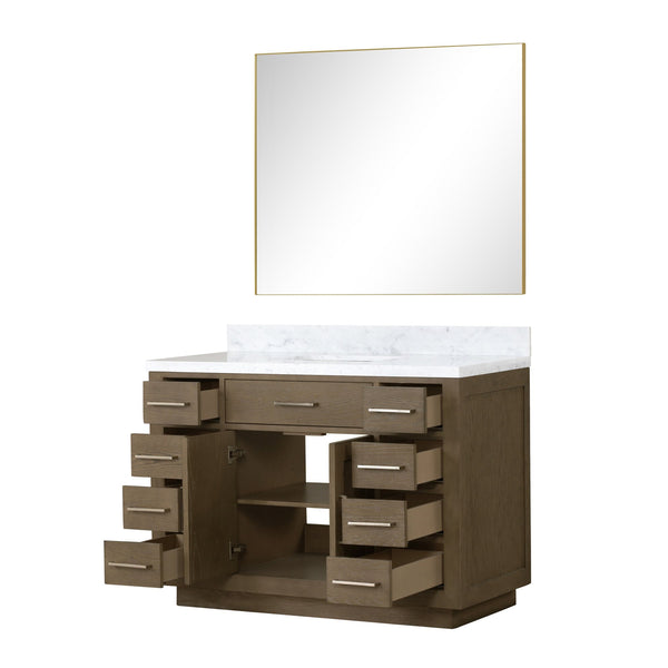 English Elm Grey Oak Single Bath Vanity Set With Carrara Marble Top & Frameless Mirror – Stylish Storage Solution B2731S01407