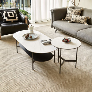 English Elm Coffee ceramic coffee table with sintered stone top, walnut shelf & steel frame for modern rooms W1911P194980
