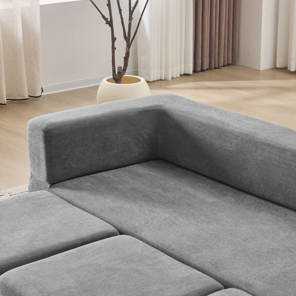 English Elm Ebern Designs Convertible Sectional Sofa – Cozy Chenille Sleeper With 3 Footrests For Small Spaces W1829P280222