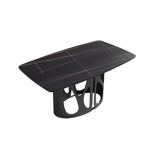 English Elm 63" Modern Artificial Stone Dining Table With Curved Edges - Seats 6, Durable Black Iron Legs W1535S00433