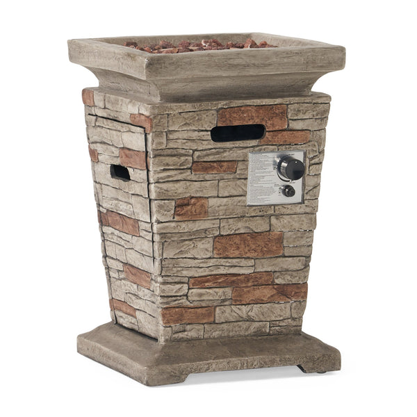 English Elm Christopher Knight Home® - Outdoor 19.50" MGO Fire Column Stone Gray - 40,000 BTU, Lightweight Concrete, Tank Inside, Ambient Glow 57562.00-40K