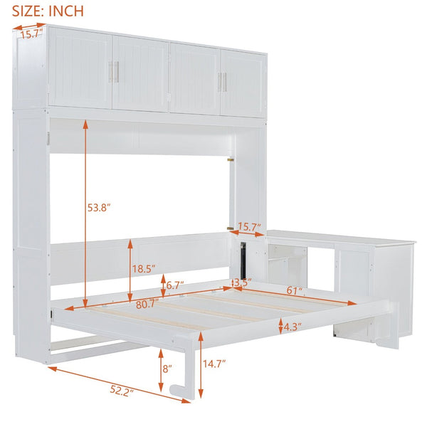 English Elm Queen Murphy Bed With Desk & Storage Shelves - Versatile, Space-Saving Solution For Modern Homes N820S10034K-GIGA