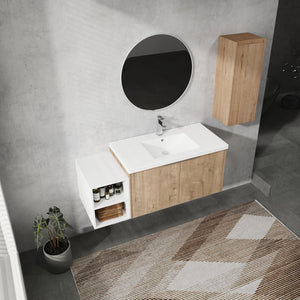 English Elm 48" Wall-Mounted Bathroom Vanity Set With Sink & Side Cabinet - Modern Storage Solution For Small Spaces W999S00235