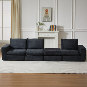 English Elm 99-Inch L-Shaped Sectional Sofa In Black Corduroy, No Assembly, Reversible Chaise & Comfort Pillows W834S00492