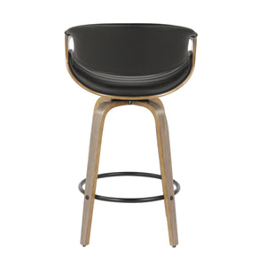 English Elm Symphony Mid-Century Counter Stool with Walnut Bent Legs and Tufted Faux Leather, Set of 2 Black B202S00373