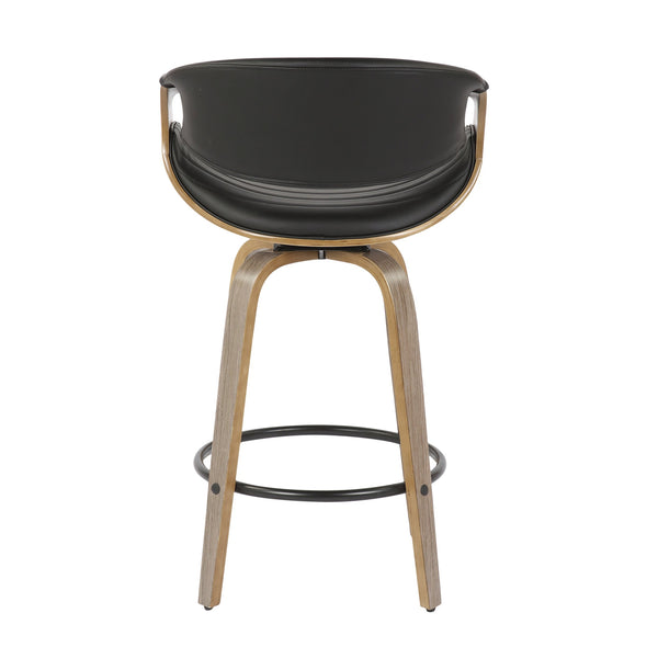 English Elm Symphony Mid-Century Counter Stool with Walnut Bent Legs and Tufted Faux Leather, Set of 2 Black B202S00373