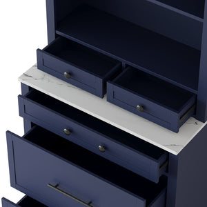English Elm Topmax 83.7" Blue Kitchen Pantry With Faux Marble Top, 5 Drawers, Adjustable Shelf N717P221575C-GIGA