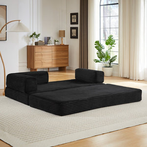 English Elm Loveseat Cloud Sectional Sofa with Corduroy Upholstery Plush Sponge Core Modular Design Black W2339P411911