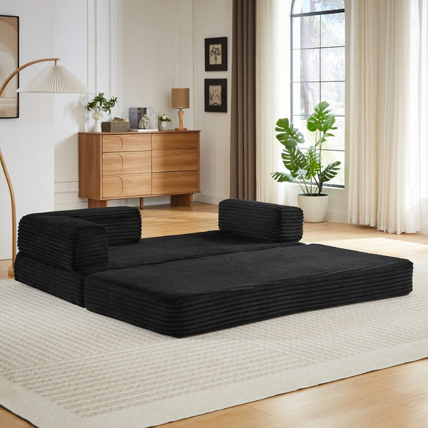 English Elm Loveseat Cloud Sectional Sofa with Corduroy Upholstery Plush Sponge Core Modular Design Black W2339P411911
