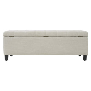 English Elm Upholstered Boucle Storage Bench Flip Top Lid Rubberwood Legs Bedroom Entryway Seating Beige N779P395018B