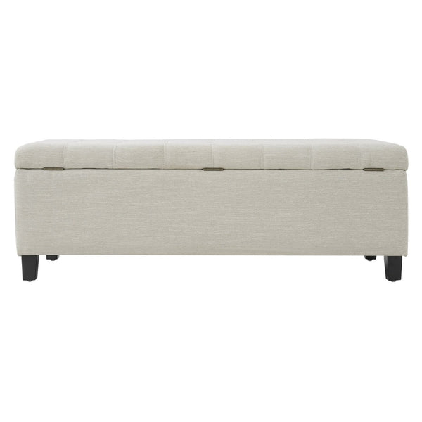 English Elm Upholstered Boucle Storage Bench Flip Top Lid Rubberwood Legs Bedroom Entryway Seating Beige N779P395018B