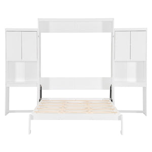 English Elm Queen Size Murphy Bed With Integrated Desk, Vanity & Storage Cabinets For Versatile Living Spaces N820S10057K-GIGA