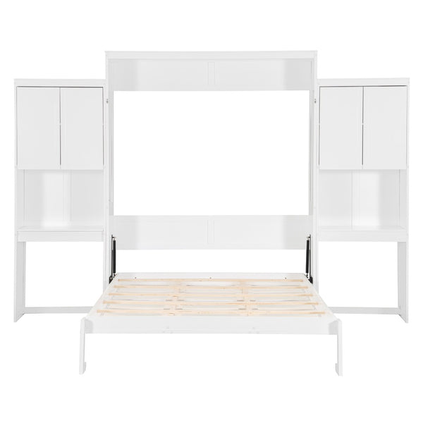 English Elm Queen Size Murphy Bed With Integrated Desk, Vanity & Storage Cabinets For Versatile Living Spaces N820S10057K-GIGA
