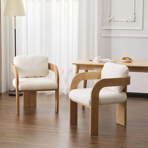 English Elm Christopher Knight Home® - 2-Pack Dining Chairs with Pillow Back and Curved Arms, Foam Seat Comfort, Sturdy Rubber Wood Frame White+Natural N779P298399C