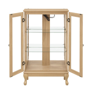 English Elm 2 Doors Curio Cabinet With Lighted Display & Mirrored Back, Adjustable Shelves - Oak Elegance For Home W2275P178895