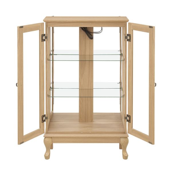 English Elm 2 Doors Curio Cabinet With Lighted Display & Mirrored Back, Adjustable Shelves - Oak Elegance For Home W2275P178895