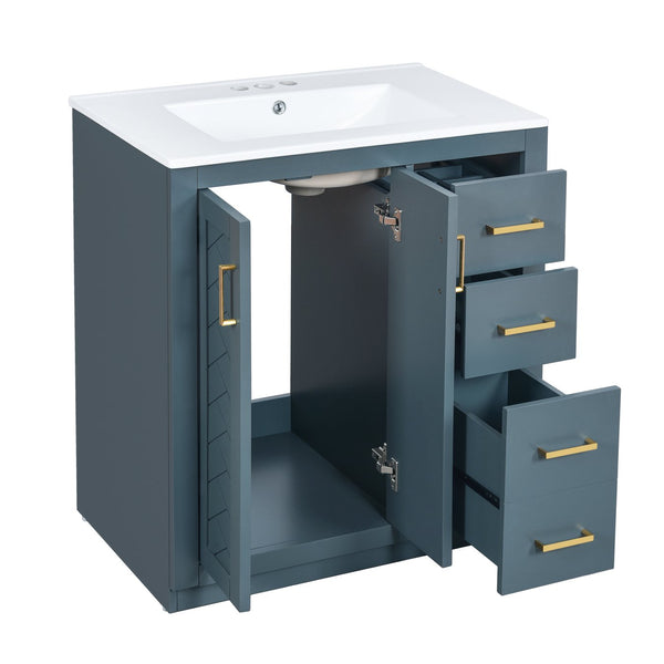 English Elm 60'' Bathroom Vanity Set With Elegant Ceramic Sink, Solid Wood Frame & Ample Storage For Modern Spaces N710SS00002C
