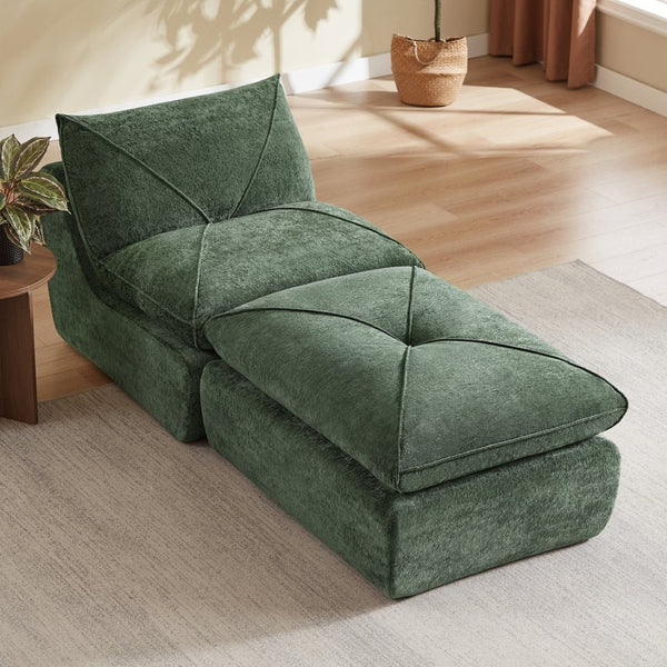 English Elm Modern Chenille Modular Sofa with Built-in Foot Pedals for Comfortable Living Rooms Green W3396P463872