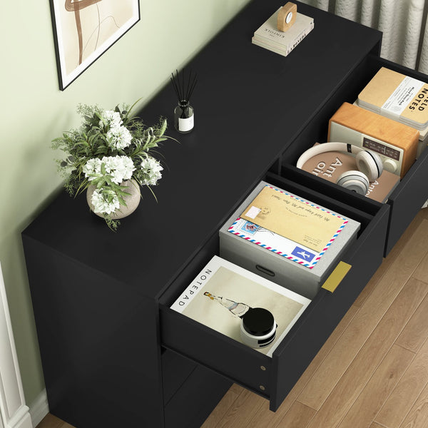 English Elm Simply Modern 6-Drawer Dresser with Spacious Drawers, Durable Engineered Wood, Sleek Minimalist Design Black W409P307554