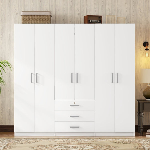 English Elm 6-doors Mdf Wardrobe with Large Drawers Streamlined Bedroom Storage Modern Design White N820000010K