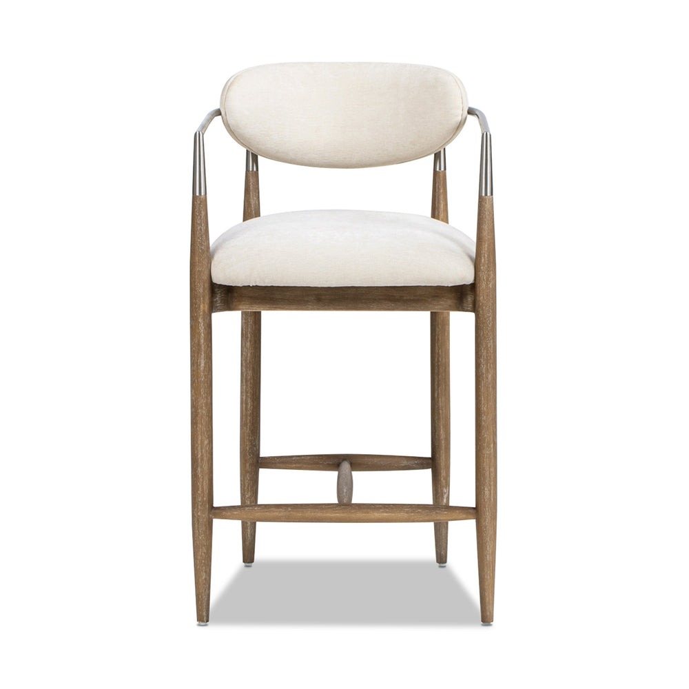 English Elm Jennifer Taylor Home - Artemis Plush 26" Counter Stool in Warm White Chenille with Brushed Nickel Arms & Rubberwood Frame B2719P280172