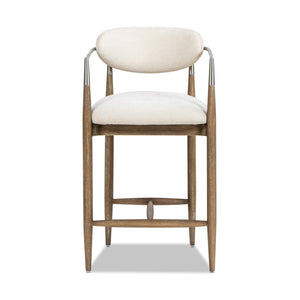 English Elm Jennifer Taylor Home - Artemis Plush 26" Counter Stool in Warm White Chenille with Brushed Nickel Arms & Rubberwood Frame B2719P280172