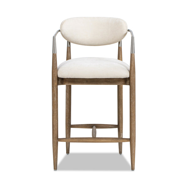 English Elm Jennifer Taylor Home - Artemis Plush 26" Counter Stool in Warm White Chenille with Brushed Nickel Arms & Rubberwood Frame B2719P280172