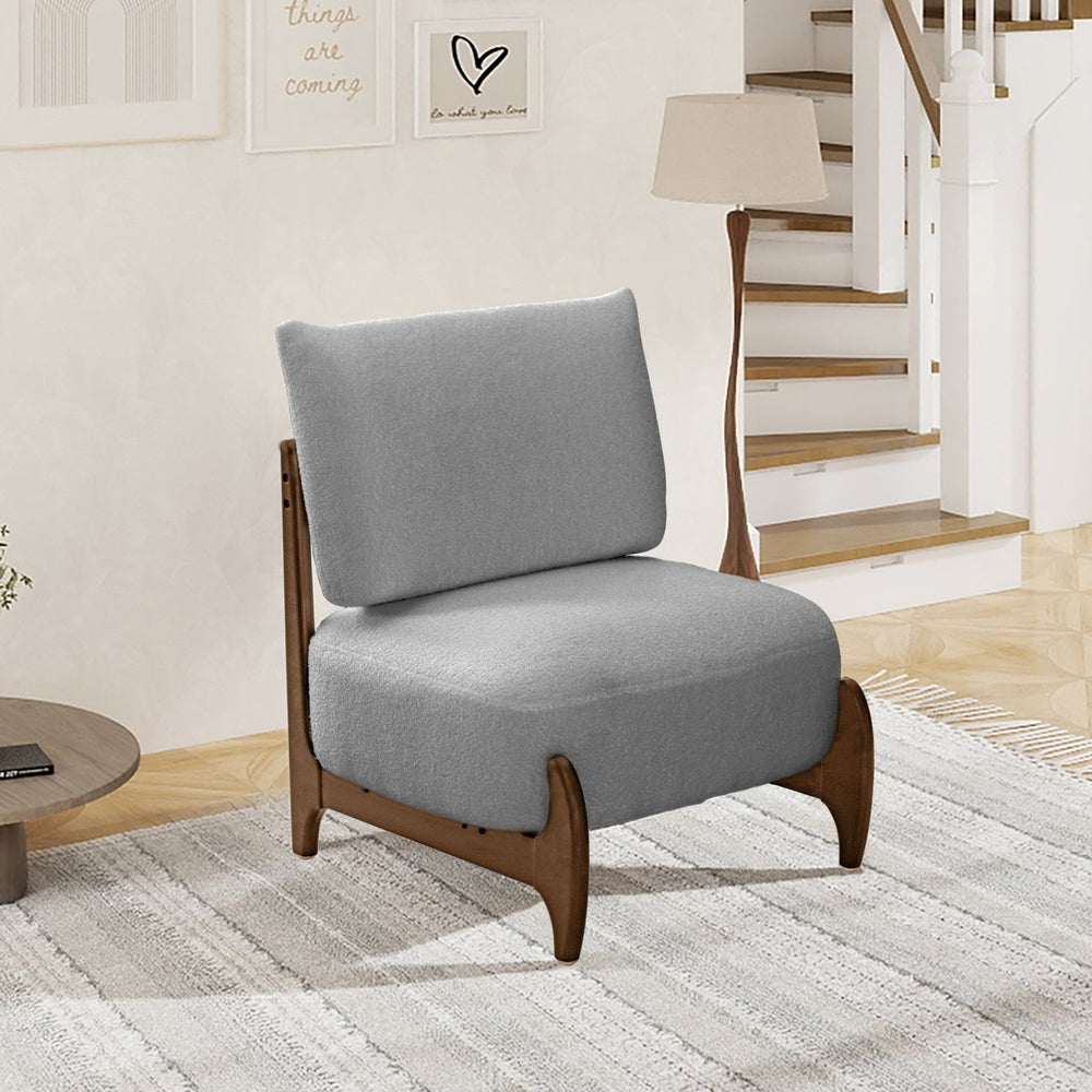 English Elm Solid wood leisure chair Teddy gray with rubberwood frame, plush seat & back for cozy living spaces W2941P318224
