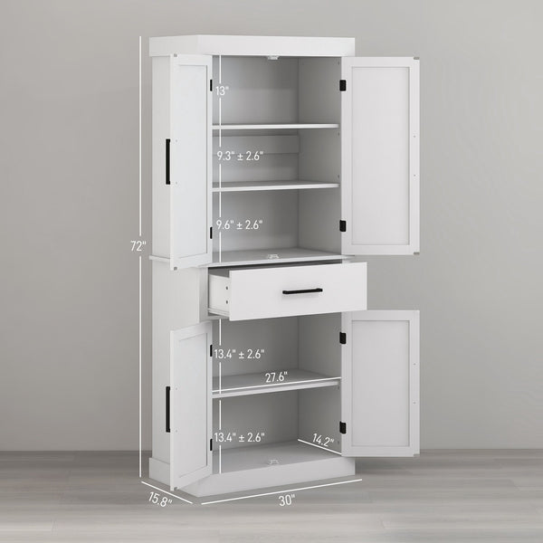 English Elm Homcom 72" Tall Kitchen Pantry Cabinet With Farmhouse Style, 4 Barn Doors, Adjustable Shelves & Drawer W2225P229637