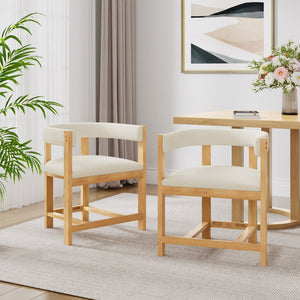 English Elm Dining Arm Chairs Set of 2 Barrel Back Rubberwood Frame with Cushioned Upholstery Beige+Natural N771P243844N