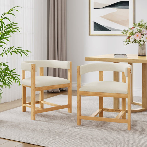 English Elm Dining Arm Chairs Set of 2 Barrel Back Rubberwood Frame with Cushioned Upholstery Beige+Natural N771P243844N