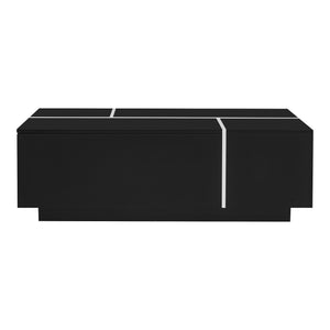 English Elm U-Can Extendable Coffee Table with Hidden Side Compartments and Dual Drawers, High-Gloss MDF Elegance Black N724P292070B