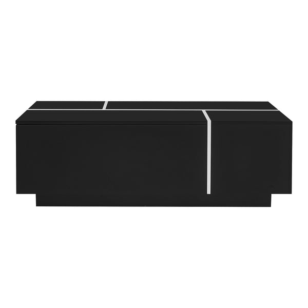 English Elm U-Can Extendable Coffee Table with Hidden Side Compartments and Dual Drawers, High-Gloss MDF Elegance Black N724P292070B
