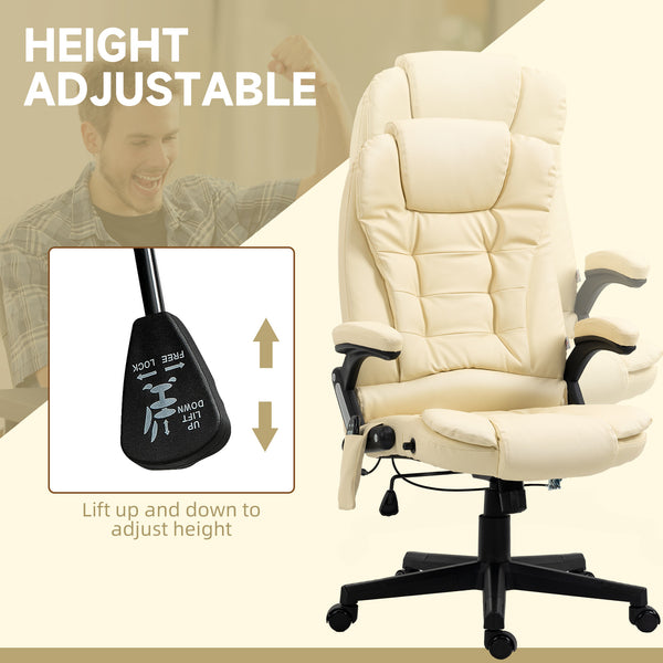 English Elm Homcom High Back Massage Office Chair With Vibration & Heat, Ergonomic Design, Beige Pu Leather W2225P217505