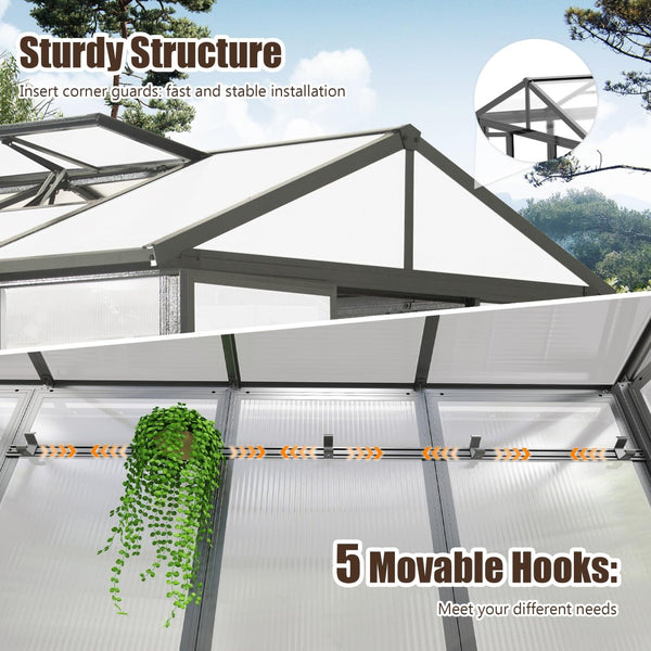 English Elm 7.5x10ft Outdoor Aluminum Polycarbonate Greenhouse Auto Vent Backyard Garden Growing Space W1859P347433