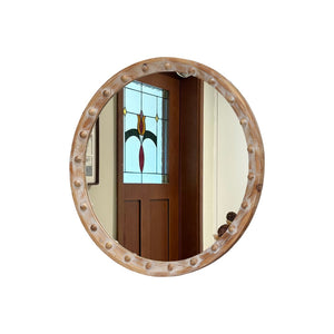 English Elm Round Rattan Textured Wall Mirror Natural Woven Frame Bohemian Accent for Any Room W2295P414106