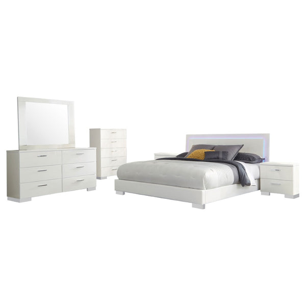 English Elm Dulcey California King Bedroom Set with Led Headboard and High Gloss White Lacquer Finish B062S01787