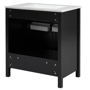 English Elm 30-Inch Contemporary Bathroom Vanity With Ceramic Sink & Smart Storage For Small Spaces WF530809AAB