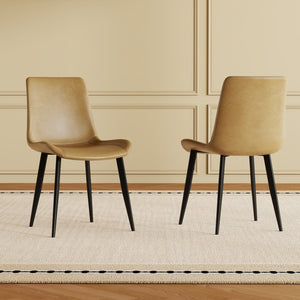 English Elm Modern PU Leather Dining Chairs with Carbon Steel Legs, Water‑Resistant, Stain‑Proof, 4-Pack for Home Brown W2699P338887