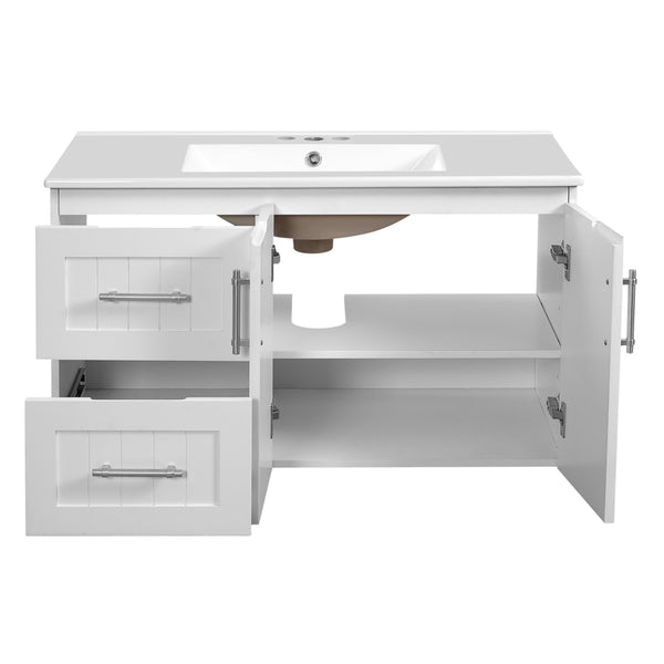 English Elm 36'' Wall Mounted Bathroom Vanity with Ceramic Sink, Solid Wood & MDF Floating Cabinet with Drawers White N710P293299K