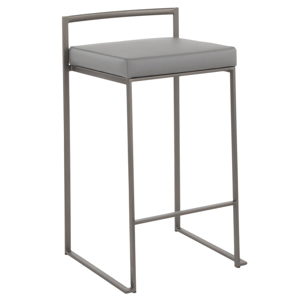 English Elm Fuji Contemporary High Back Counter Stool Set of 3 - Velvet Upholstered Padded Seat & Sleek Metal Frame Grey B202P221990
