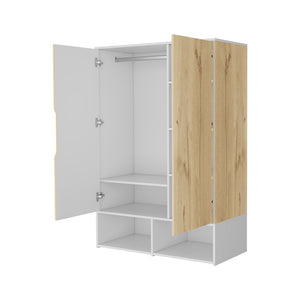 English Elm Rose Double Door Armoire with Hanging Rod, 7 Shelves, Multicolor Particle Board, Space-Saving Storage B128S00114